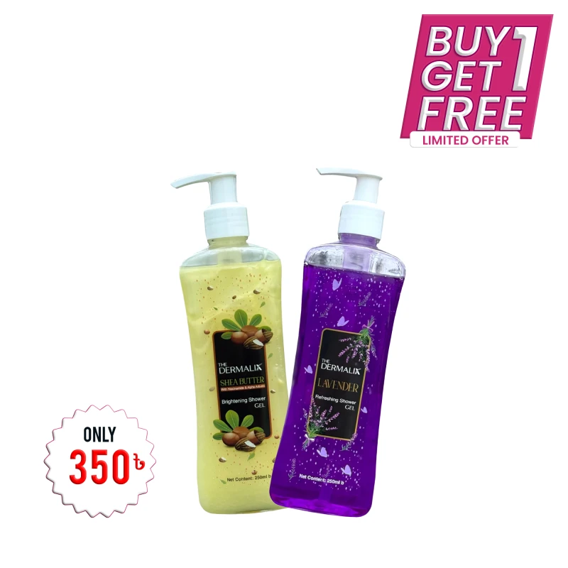 Buy 1 The Dermalix Lavender Refreshing Shower Gel 250ml & Get 1 The Dermalix Shea Butter Brightning Shower Gel 250ml Free