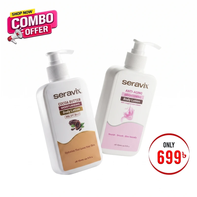 Combo Seravix Cocoa Butter Moisturizing Body Lotion With Spf 30 PA+++ 240ml+Seravix Anti Aging Brightening Body Lotion With Collagen & Alpha Arbutin 240ml)