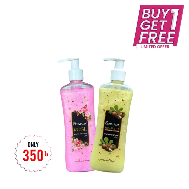 Buy 1 The Dermalix Shea Butter Brightening Shower Gel 250ml & Get 1 The Dermalix Rose Soothing Shower Gel 250ml Free