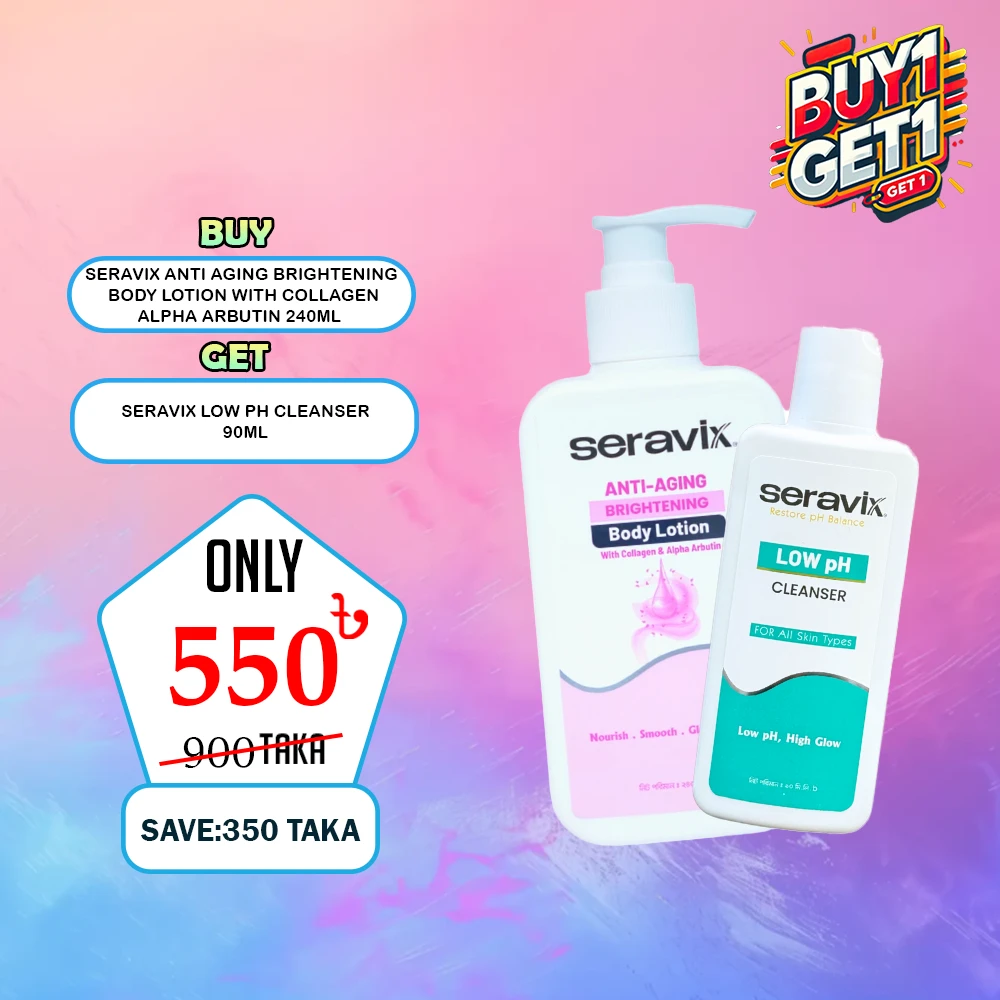 Buy 1 Get 1 Seravix Anti Aging Brightening Body Lotion With Collagen & Alpha Arbutin 240ml + Seravix Low Ph Cleanser 90ml