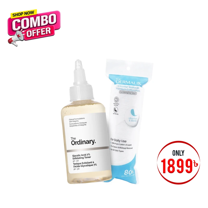 Combo Offer - (The Dermalix Premium Cotton Pads 80Pcs + The Ordinary Glycolic Acid 7% Exfoliating Toner 100ml)
