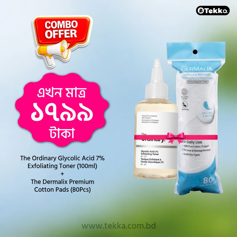 Combo Offer - (The Dermalix Premium Cotton Pads 80Pcs + The Ordinary Glycolic Acid 7% Exfoliating Toner 100ml)