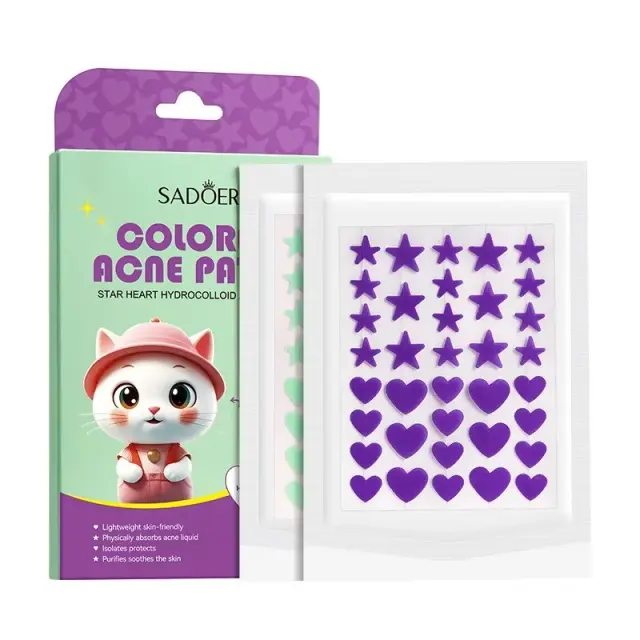 SADOER Colored Acne Patch - Star & Heart Hydrocolloid (72 Patches)