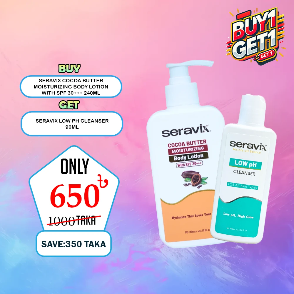Buy 1 Get 1 Seravix Cocoa Butter Moisturizing Body Lotion With Spf 30+++ 240ml + Seravix Low Ph Cleanser 90ml