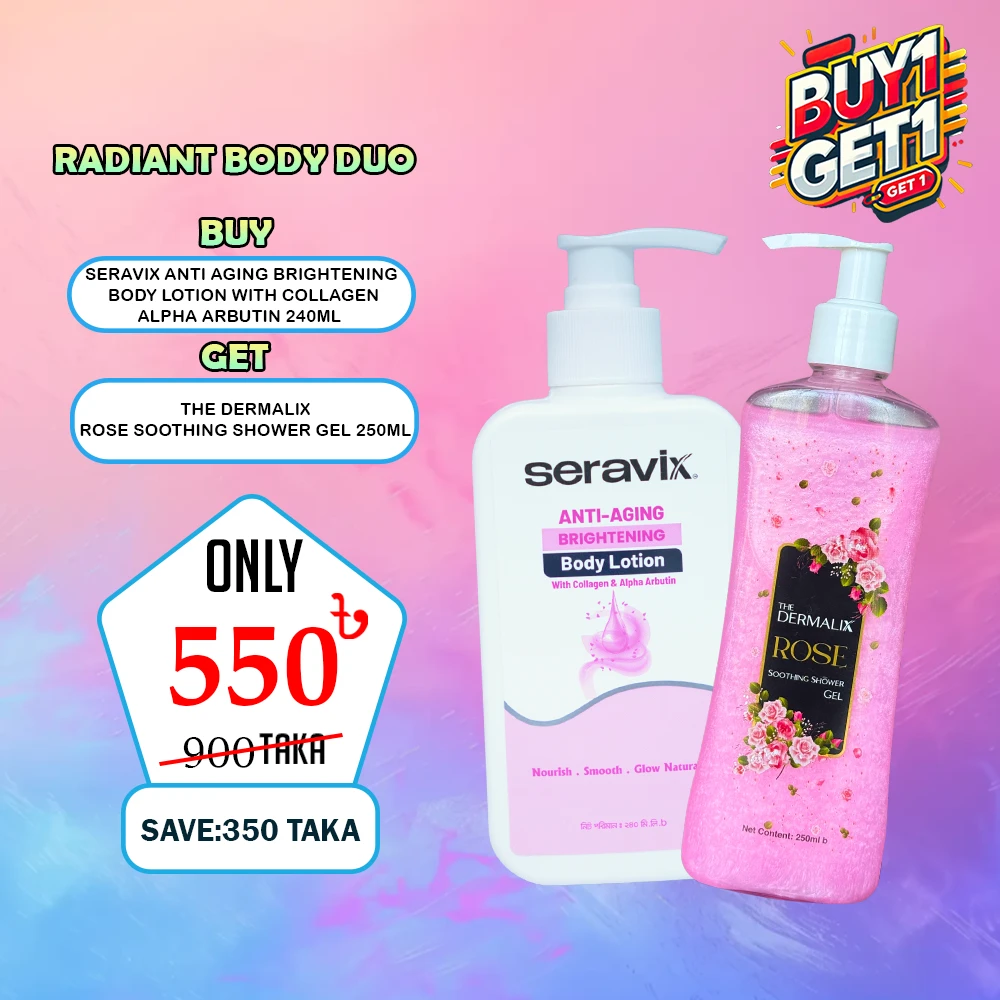 RADIANT Body Duo Buy Seravix Anti Aging Brightening Body Lotion With Collagen & Alpha Arbutin 240ml + The Dermalix Rose Soothing Shower Gel 250ml